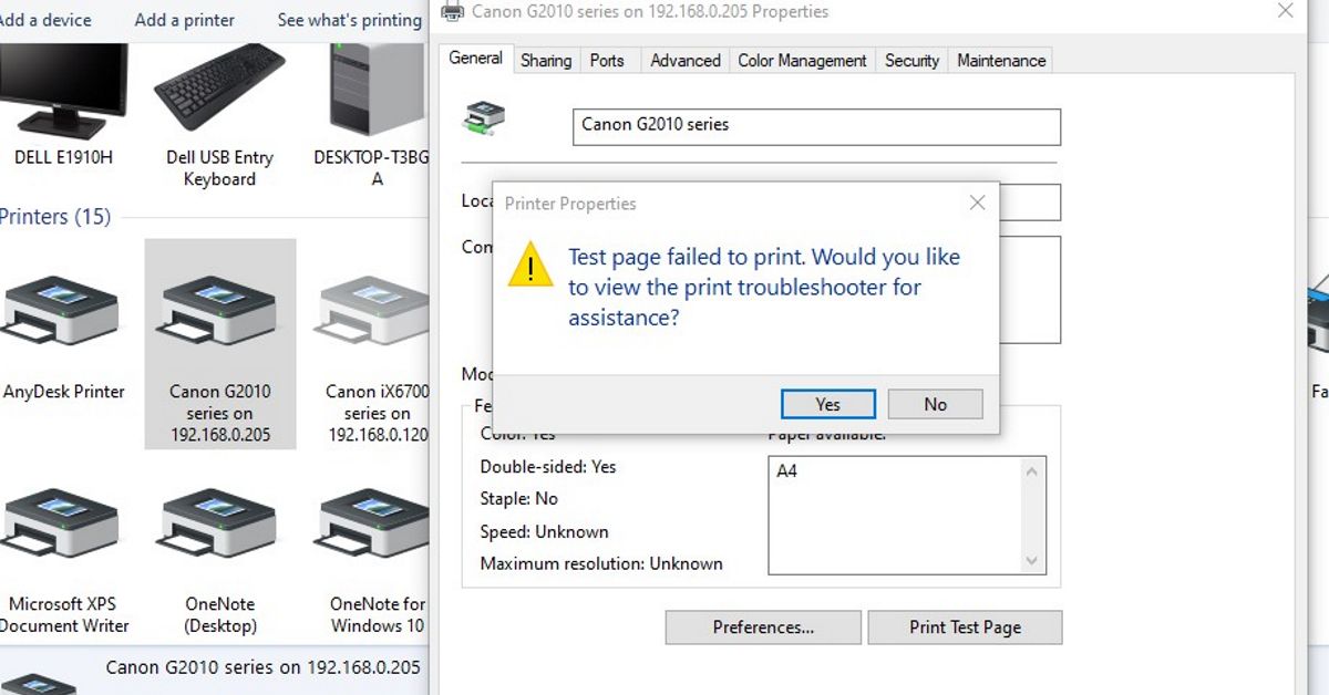 Failed to print Windows 10