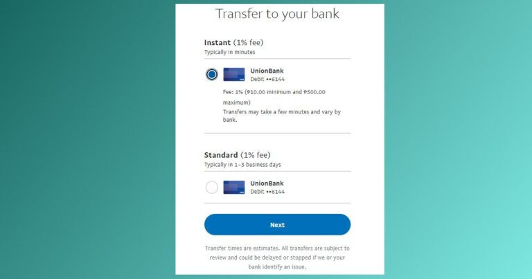 Transfer PayPal low balance to a bank account